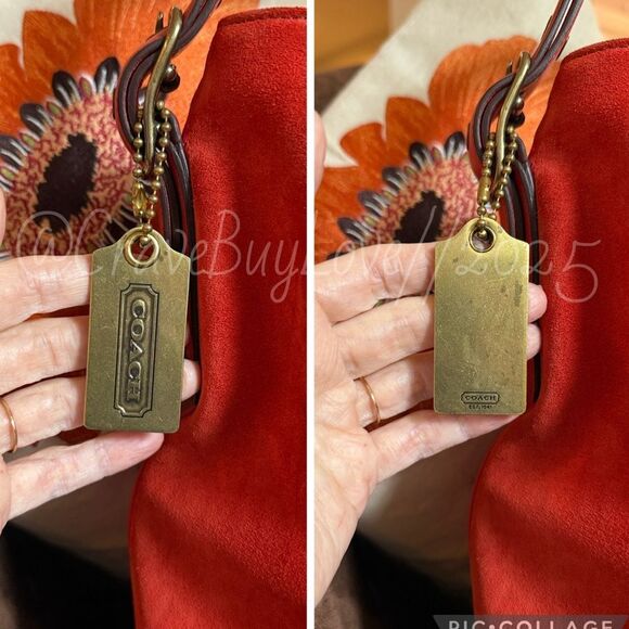 VINTAGE COACH #9478 DRAWSTRING VERMILLION SUEDE LEATHER BRASS HANGTAG EVC RARE - Picture 11 of 16